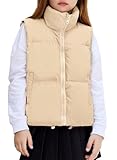 Arshiner Girls Winter Zipper Puffer Vest Lightweight Sleeveless Outwear Puffy Vests Khaki Size 8