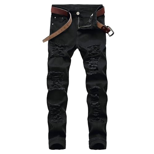 Jean déchiré pour homme coupe droite confortable décontracté à taille flexible