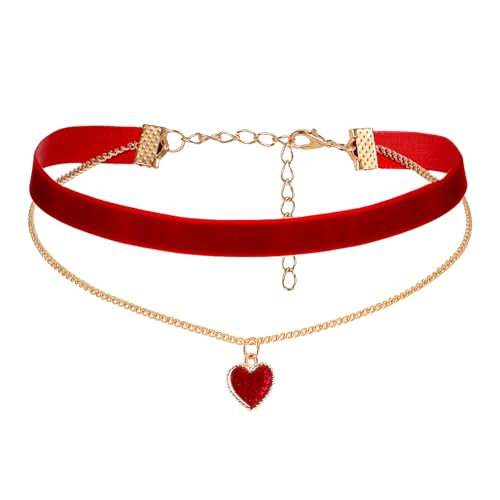 Alrhso Red Heart Velvet Choker for Women Red Heart Pendant Necklace Adjustable Vintage Clavicle Chain Christmas Jewelry Gifts for Christmas