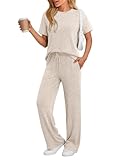 LILLUSORY 2 Piece Lounge Sets for Women Summer Travel Outfits Spring Matching Sets Cute Casual Pajamas Maternity 2026 Airport Clothes Apricot M