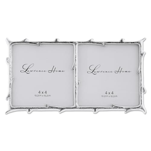 Image of Lawrence Frames Metal Frame, Branch Design, Silver, 4x4 Double