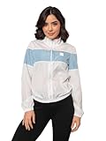 Jaqueta Feminina 100% Poliéster Resistente à Água e Proteção UV Fitness Treino (BR, Alfa, M, Regular, Regular, Branco e Azul)