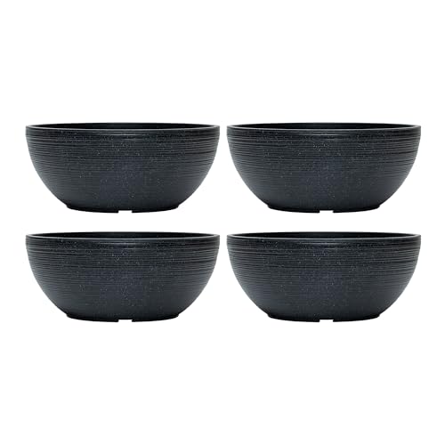Image of simpa Grooved Speckle Bowl Pot Plastic Planter - Suitable for Indoor or Outdoor Use - 13cm (H) x 35cm (Dia) (4, Black)