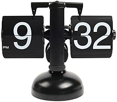 mooas Flip Desk Clock (Black), Retro Vintage Design Auto Flip Clock Desk Clock Table Clock Large Number Battery Powered Internal Gear Operated Home Décor Ideal for Home Office School Hotel Café