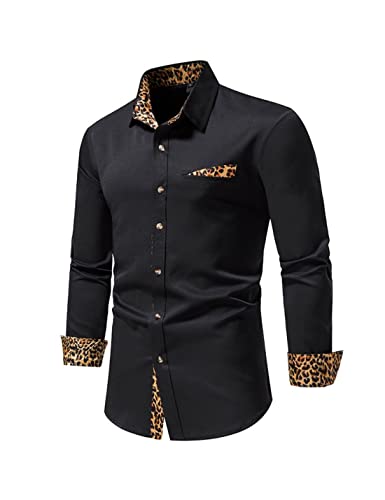 Kinkia Men's Dress Shirts Regular Fit Stretch Long Sleeve Leopard Collar Button Down Shirt for Wedding Business2