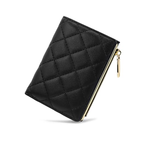 FuninCrea Small Wallet Women PU Leather Wallet Card Holder for Women with 5 Card Slots and Zipper Coin Pocket, Compact Ladies Purse Slim Bifold Womens Purse with Snap Closure and ID Window (Black)
