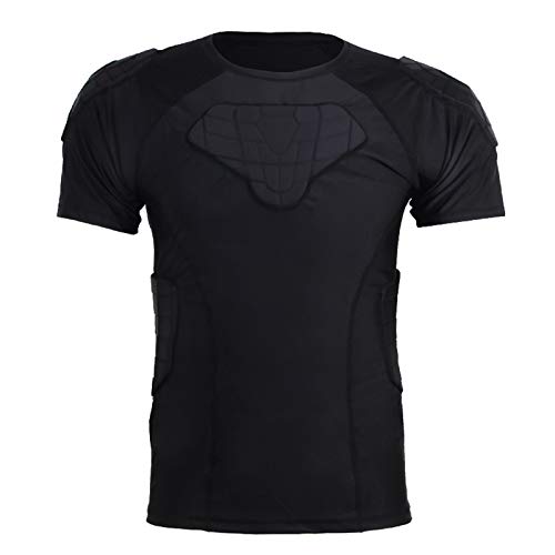 Men\'s Padded Compression Shirt Protective Short Sleeve T Shirt Rib Chest Protector for Football Baseball Soccer Basketball Bike Rugby Paintball Snowboard Ski Volleyball Training-Adult (Large)
