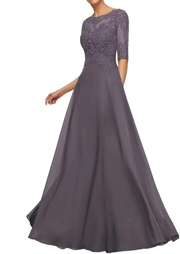 Mother of The Bride Dresses for Wedding 1/2 Sleeves Formal Party Dresses Long Chiffon Wedding Guest Dress4