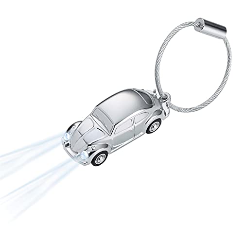 TROIKA Light Beetle 1964 - KR16-40/CH - Keyring Volkswagen car, with White LED Light - cast Metal- Shiny - Chrome Plated - Silver