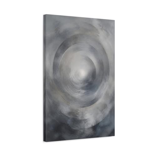 Toile cercles abstraits gris premium avec châssis en bois de 3cm