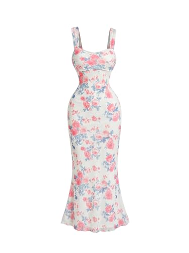 Image of GORGLITTER Women's Floral Summer Wedding Guest Dress Ruched Cocktail Party Bridal Shower Formal Beach Midi Sun Dresses