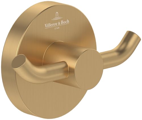 Villeroy & Boch Elements - Tender - Gancio doppio per asciugamani da parete, gancio da parete in zinco, accessori da bagno, gancio rotondo, 76 x 32 x 54 mm, colore: Oro spazzolato