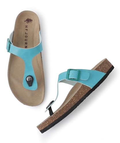 Image of HF JOURNEY Women's Cork Footbed Thong Sandal,Slip On Entry,(Size 36-41) PU, Casual Lounging Slipper, EVA Sole, Flat Heel, Anna Carina 2.0