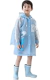 Regenponcho Kinder Schulranzen Regencape Wasserdicht für Kinder Jungen für Mädchen Mehrweg mit Ärmel mit Rucksack mit Reflektoren Blau L