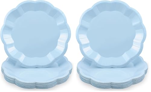 Image of NatNarr 30 Pcs Light Blue Paper Plates 9 Inch Scalloped Plates Disposable Dinner Plate Party Plate for Weeding, Birthday, Baby Shower (Pack of 2)
