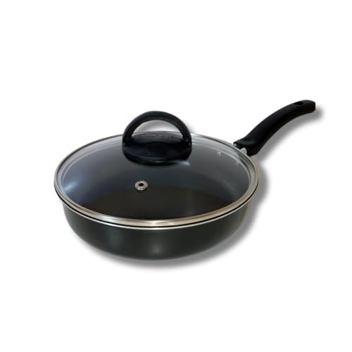 Frigideira Alta Funda 20 Cm Antiaderente C/Tampa Vidro (Preto)