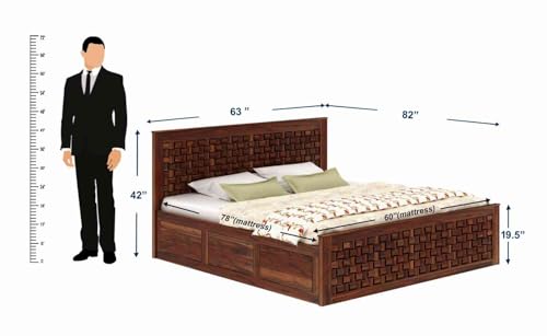 Image of WOODLAB Furniture Solid Sheesham Wood Niwar Queen Size Bed with Box Storage Wooden Double Bed Furniture Palang for Bedroom Living Room Home (Honey Finish)