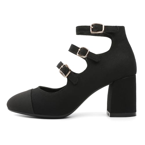 Joseywade Mary Jane Pumps for Women Block Heel Cap Toe Heels