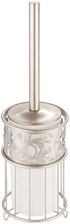 iDesign Vine Metal Toilet Bowl Brush and Holder for Bathroom Cleaning and Storage, 5" x 5" x 16.75" - Vanilla White and Satin Silver image 4