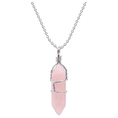 Paialco Hand Wired Natural Rose Quartz Crystal Point Healing Chakra Pendant Necklace Cover