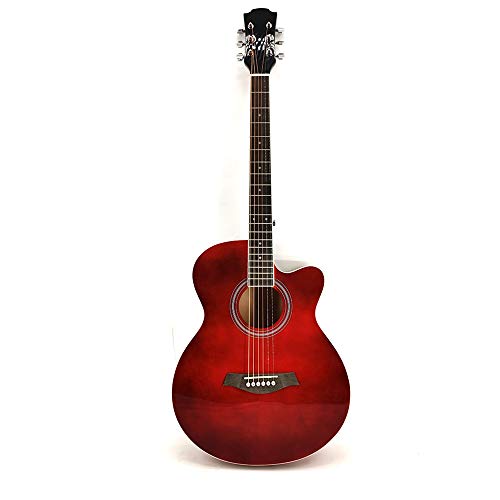 JTRHD Guitarra acustica Brillante Completa Cypress Principiante Introducción a la Guitarra acústica Mate Instrumento Estándar para Adultos y niños (Color : Rojo, Size : 41 Inches)