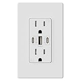 ELEGRP 30W 6.0 Amp 3-Port USB Wall Outlet, 15 Amp Receptacle with Dual USB Type C and Type A Ports,...