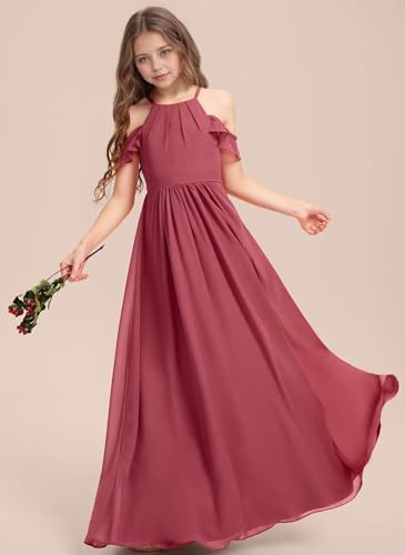 dideyttawl Chiffon A-Line Flower Girls Dress Floor Length Halter Junior Bridesmaid Dressess for 4-16 25014