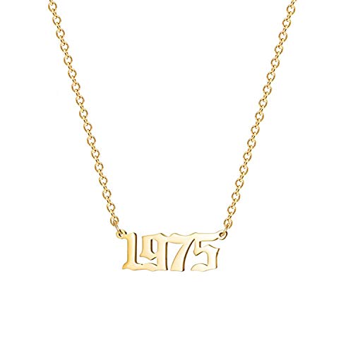 Glimmerst Birthday Year Necklace, 18K Gold Plated Stainless Steel Birth Year Number Pendant Necklace Memorable Anniversary Jewelry for Women 1975 Gold