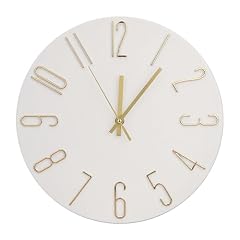 bakbrand Wall Clock 12 Inch Silent Non Ticking Imitation Wood Indoor Clock Round White Decor Clock photo bakbrand Wall Clock 12 Inch Silent Non Ticking Imitation Wood Indoor Clock Round White Decor Clock