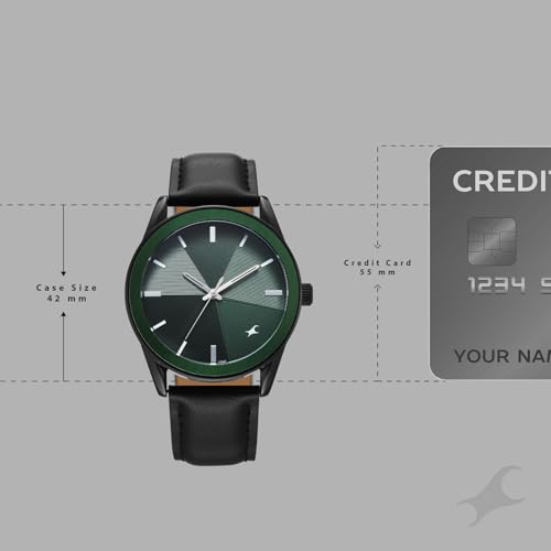 Image of Fastrack Stunners XI with Quartz Analog Dark Green Dial Black Leather Strap Watch for Men - 38215KL01