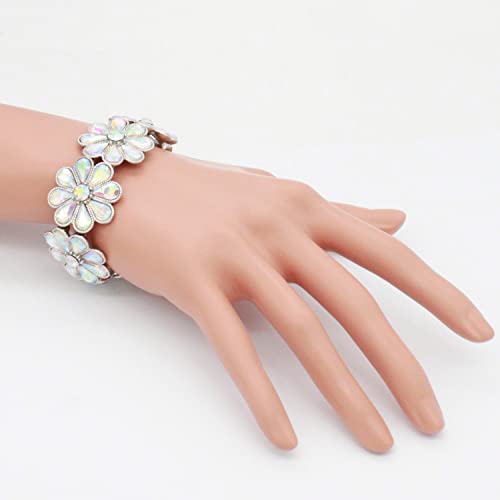 Lavencious Flower Shape Elastic Stretch Bracelet Party Jewelry For Women 7"(Silver Ab) #TOP2
