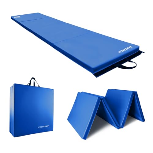 RitFit Upgraded Folding Exercise Mat, 2 Inch Thick Gymnastics Mat 3’x6’,4’x8’,4x10’,2'x8' with Carrying Handles for Yoga, MMA, Stretching, Core Workouts and Home Gym Protective Flooring (Blue(2'x8'))