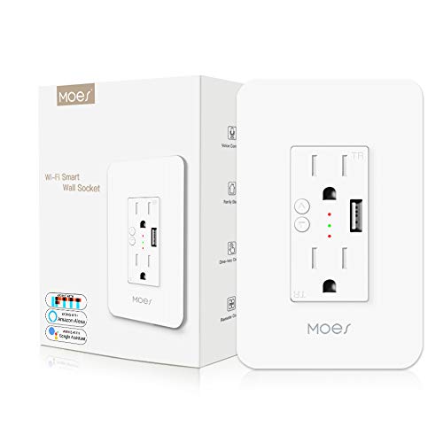 MOES WiFi Smart Wall Outlet,15A Divided Control 2 in Wall Socket with USB Interface,Smart Life/Tuya APP Remote Control Compatible with Alexa and Google Home No Hub Required, ETL Certified, 2