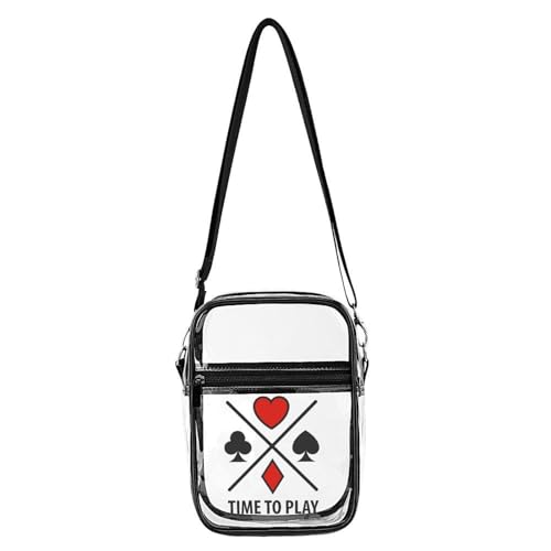 Poker Symbols Time to Play Clear Crossbody Bag Stadium Bag Adjustable Side Shoulder Bags Messenger Bag with 2 Compartments