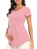 Glampunch Women's Maternity Tops Short & 3/4 Sleeve Round Neck Front Pleat Peplum Tunic Top Pregnancy Shirts