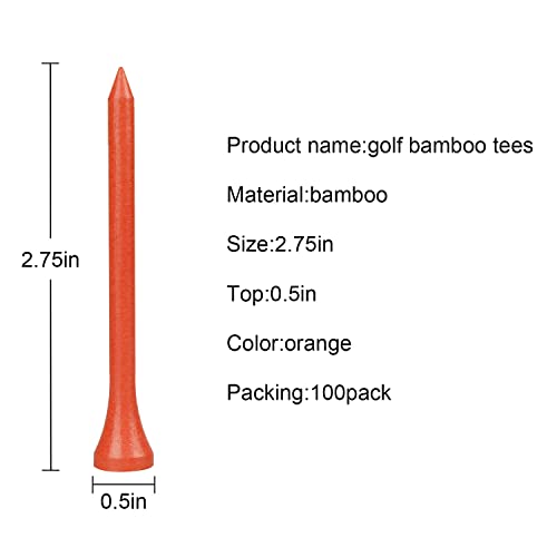 Mykuja Bamboo Golf Tees 2-3/4 Inch Pack Of 100 Orange-Suitable Size For All Golf Lovers #TOP2