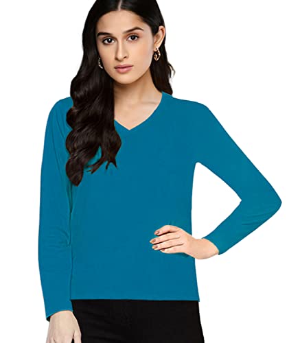 Image of Premium Plain Women V Neck Full Sleeves Cotton Tshirt. Festive,Offer,Discount,Sale,Limited Edition, Trending Tees and Tshirts.