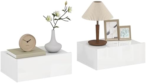 HOMCOM 2 Mesitas de Noche Flotantes con Cajón 40x30x15 cm Blanco ...
