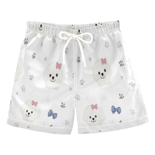 Cute Bichon Frise Dogs Boys Swim Trunks Toddler Beach Board Shorts Quick Dry Kids Swimwear Bathing Suits 3T