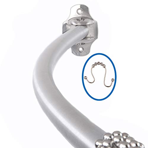 TENOVEL 2-Piece Bathroom Shower Sets: Stainless Steel 50â€-72â€ Adjustable Curved Shower Rod, Double Glide Shower Curtain Hooks/Rings-Brushed Nickel