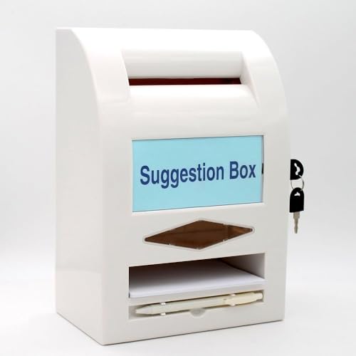 Caja de sugerencias de urnas con cerradura para montar en la pared, contenedor de almacenamiento de dinero para votación, organización benéfica, concurso, sugerencias (blanco)