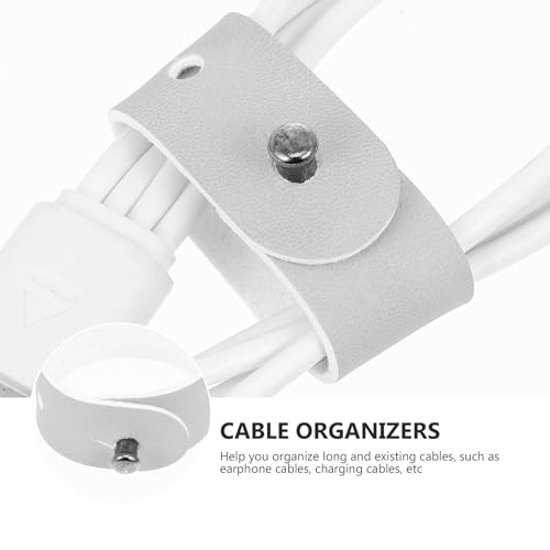 6 piezas de correas de cuero reutilizables para sujetar cables, organizador compacto para auriculares, cargadores y cables de datos para gestión en hogar y oficina miniatura 3