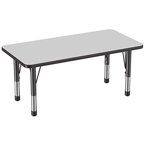 FDP Rectangle Activity School and Kids Classroom Table (24 x 48 inch), Chunky Toddler Legs, Adjustable Height 15-24 inches - Gray Top and Black Edge