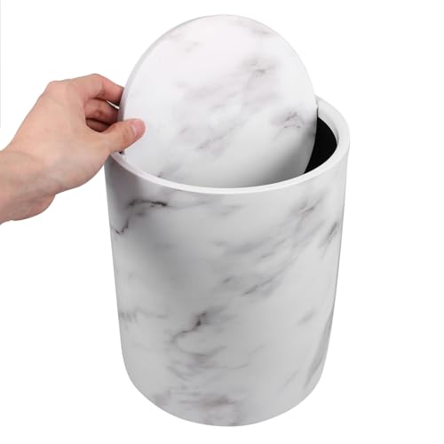 Caneca de basura blanca con tapa batiente y diseño marmolado miniatura 3