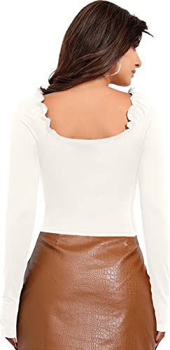 Image of LONDON BELLY Women's Polyester Top with Sweet Heart Neck Full Sleeves Solid Pattern Regular Fit and Waist Length | Trendy Crop Tops Womans | Lightweight Summer Wear Top