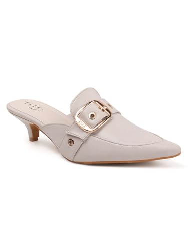 Image of ELLE Women Elegant Buckle Kitten Heel Slip-On Mule
