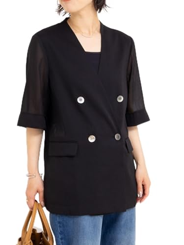 [ノーリーズ] ウォッシャブルリネン風シアー5分袖ジャケット 5-0035-4-05-003 ブラック 36のサムネイル