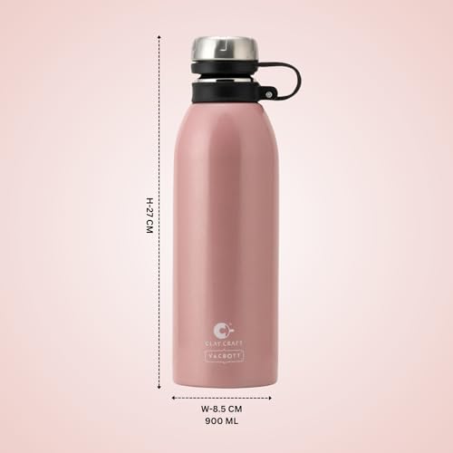 Image of Clay Craft VACBOTT Charlie Double Walled 24 Hours Hot and Cold Water Bottle-900ML, 2-Piece(Ruby) Leak Proof|Easy to Carry|Gym Bottle|Home|Kitchen|Hiking|Travel Bottle|BIS Certified|Made in India