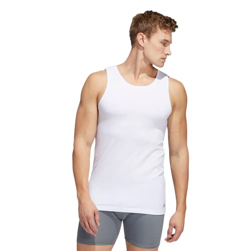 Adidas Men's Stretch Cotton Tank Top Undershirts (2-Pack), White, Large #TOP3