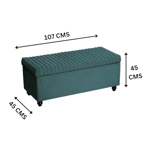 Image of 2 Seater Upholstered Ottoman Bench with Storage Settee Sofa Couch Button Tufted Pouffe for Living Room Bedroom Office (Osean Green)